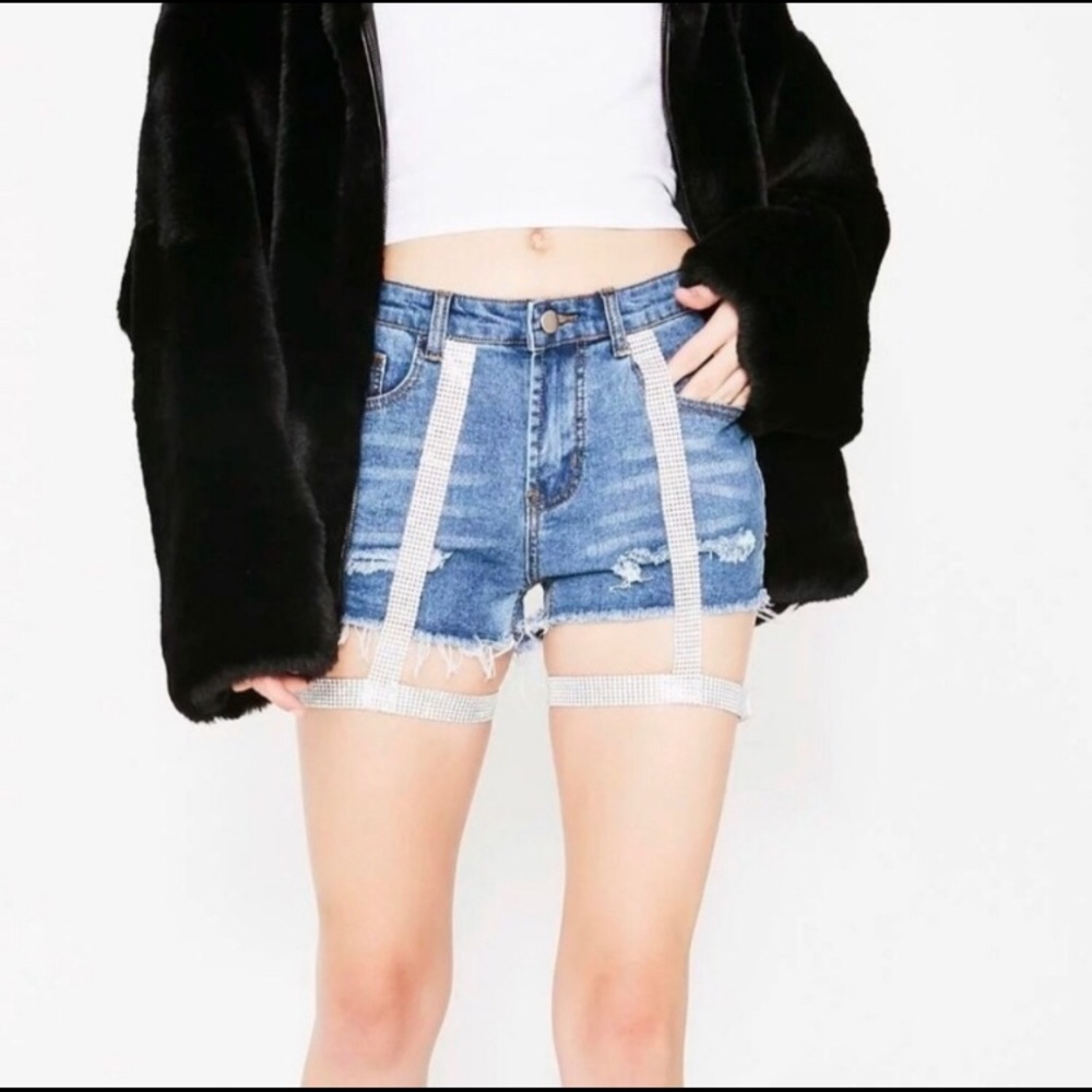 NWT rhinestone garter shorts